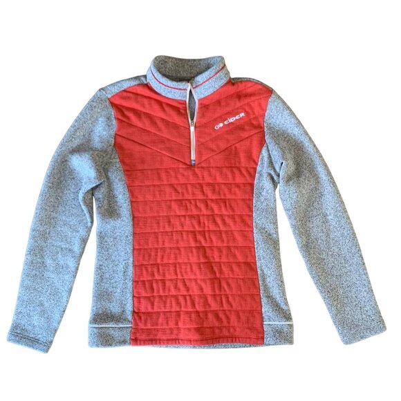 EIDER Fleece Pullover Top Womens Small S Red Gray 1/4 Zip Winter Better Sweater - Picture 1 of 8